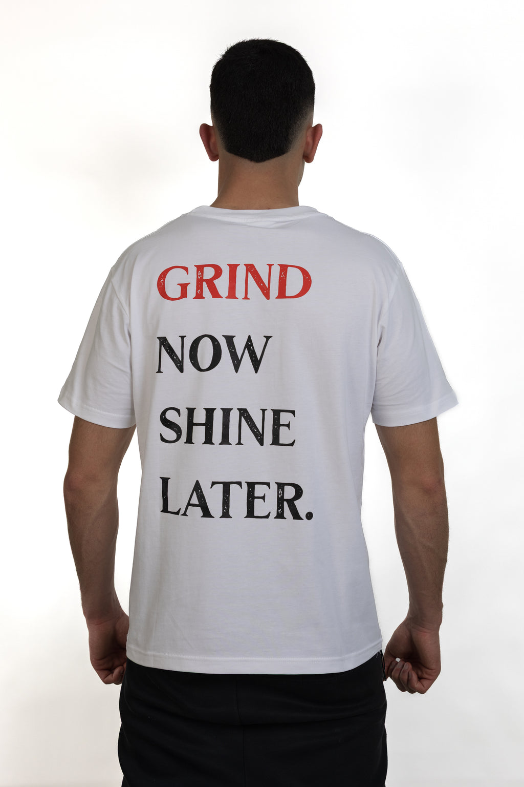 GrindFit Grind Now Shine Later T-Shirt in Weiß – Rückansicht
