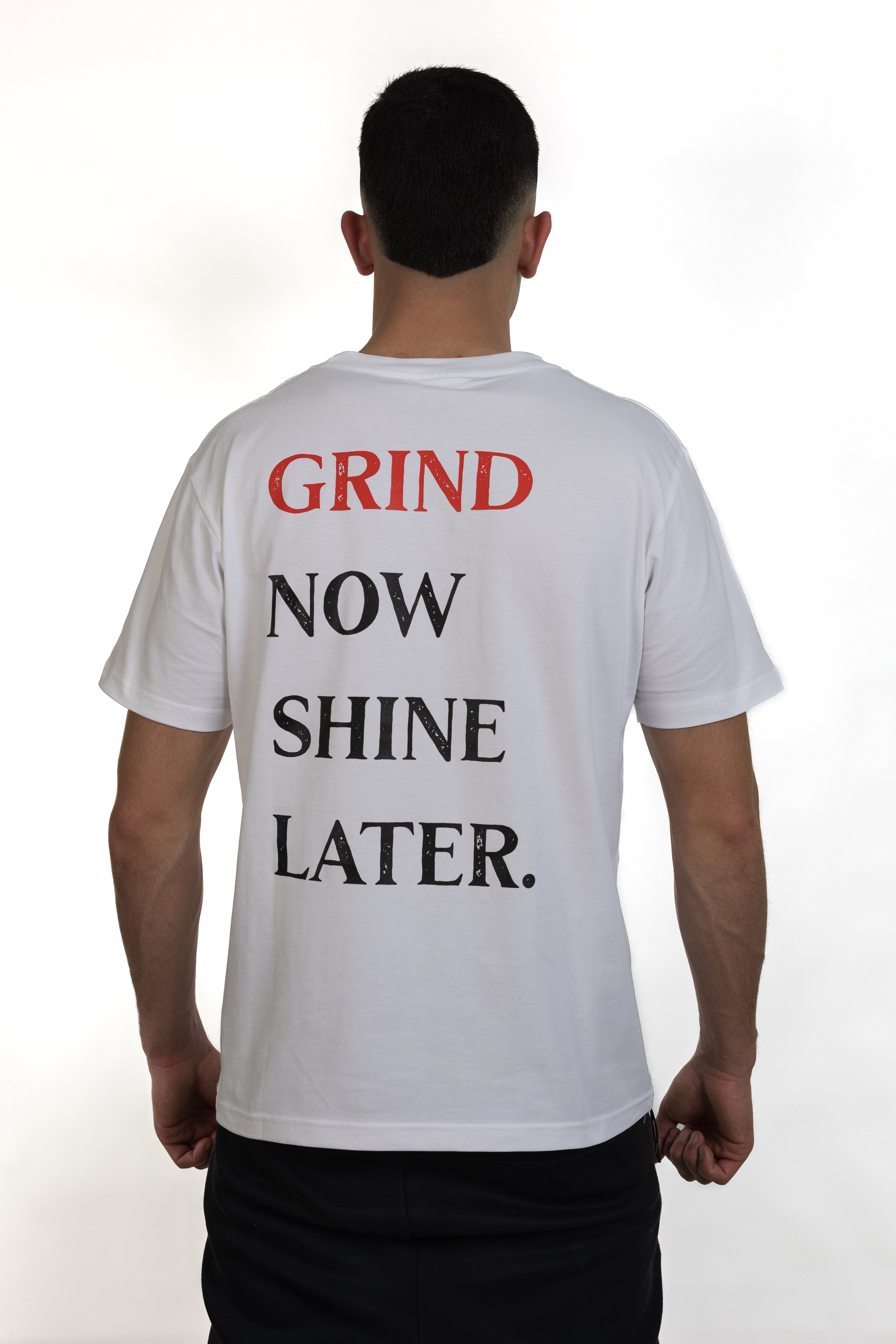 GrindFit Grind Now Shine Later T-Shirt in Weiß – Rückansicht